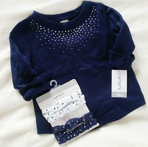 CARTER'S 2 PC Blue Sweater + Headband Bundle 18 M